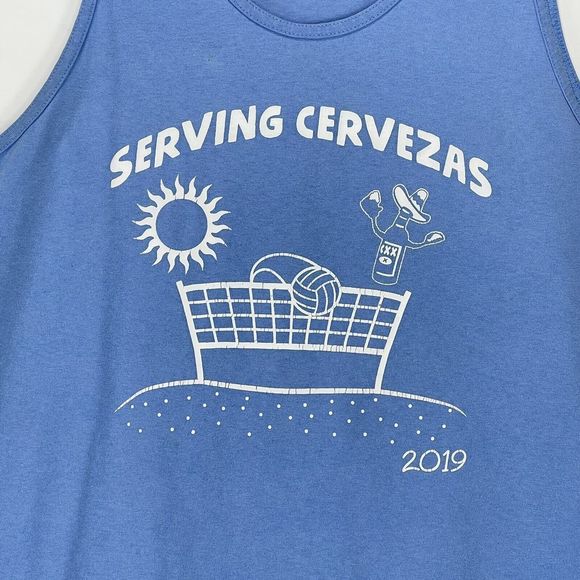 Serving Cervezas Tank Top Mens Blue Medium - Picture 4 of 7